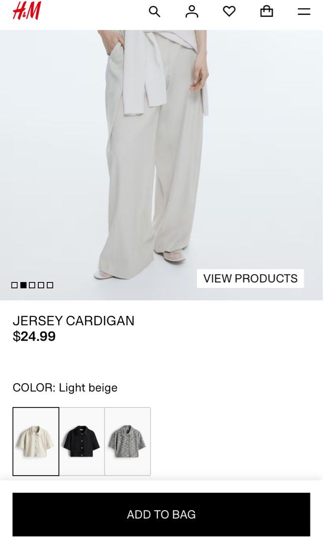 H&M Jersey Cardigan Beige (Small) (Category: Blouses) located in Manila. Submitted by godeclutterwithme (Listing ID 1392659484, Image 3). Description: Open for offers! Item used once, washed once. Rfs: Wrong size. No issue! Bought for PHP 1499, I think, at H&M's physical store. Size is small, I grabbed some photos from H&M website for more specific details. Very very good quality! .