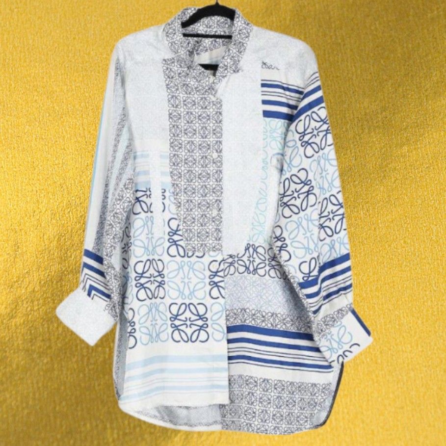 LOEWE ASYMMETRIC PATCHWORK SILK SHIRT (Category: Luxury Apparel) located in Baguio. Submitted by cc1516 (Listing ID 1392639757, Image 3). Description: VINTAGE LOEWE ASYMMETRIC PATCHWORK SILK SHIRT.