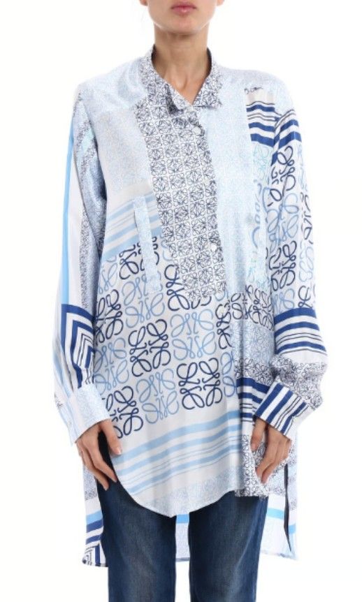 LOEWE ASYMMETRIC PATCHWORK SILK SHIRT (Category: Luxury Apparel) located in Baguio. Submitted by cc1516 (Listing ID 1392639757, Image 1). Description: VINTAGE LOEWE ASYMMETRIC PATCHWORK SILK SHIRT.
