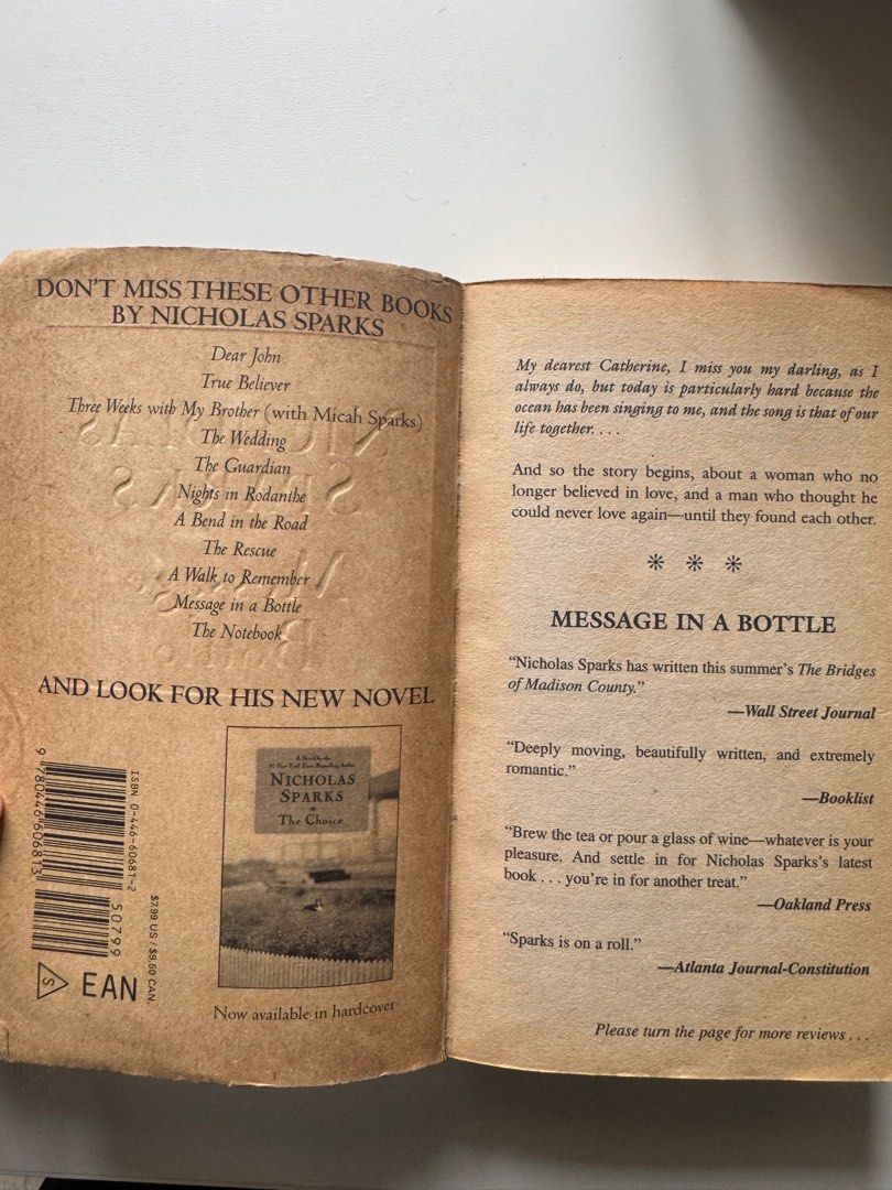 Message in a Bottle by Nicholas Sparks (Category: Storybooks) located in Quezon City. Submitted by roripreloved (Listing ID 1392525949, Image 3). Description: .