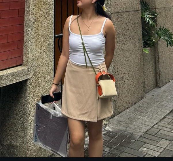 Pomelo Brown Overlap Skort (Category: Skirts) located in Manila. Submitted by azishops (Listing ID 1392573832, Image 1). Description: Bought for 700 in the nirvanacollective pop up Used only once .