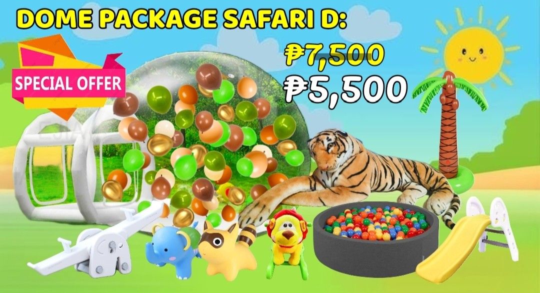 safari theme inflatable playground (Category: Infant Playtime) located in Manila. Submitted by prettyme101395 (Listing ID 1392571321, Image 2). Description: SPECIAL OFFER RATE + LESS ₱500 OFF!!! 😱 🥳 Are you looking for an Affordable PVC Inflatable Mobile Playground? 🛝❤️ Budget friendly without compromising on quality and a modern setup, we will provide an experience like a Kidzoona party! 🥳🥳🥳 All Our Inflatables are made of Heavy duty PVC M