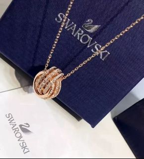 Swarovski施華洛世奇 雙環 環環相扣 合金 頸鏈 男女同款 玫瑰金色64193537120770110