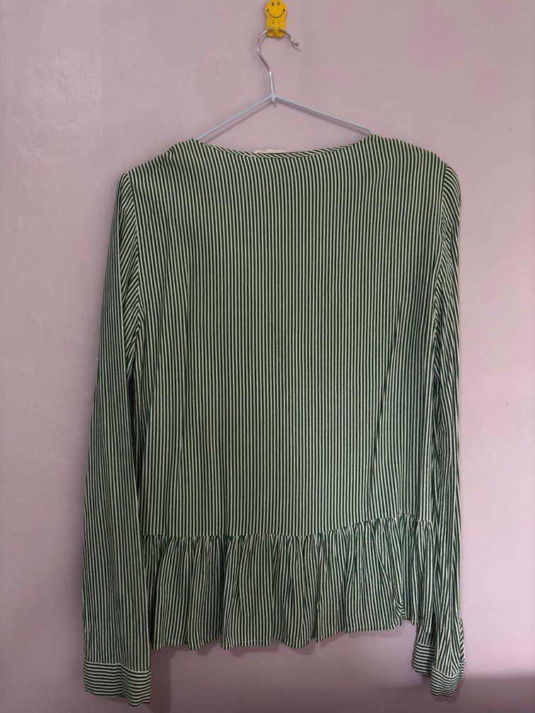 Zara Green Stripes Peplum Top (Category: Blouses) located in Cainta. Submitted by patdr. (Listing ID 1392571955, Image 2). Description: - Can be used as a cover up or as a top - Very chic.