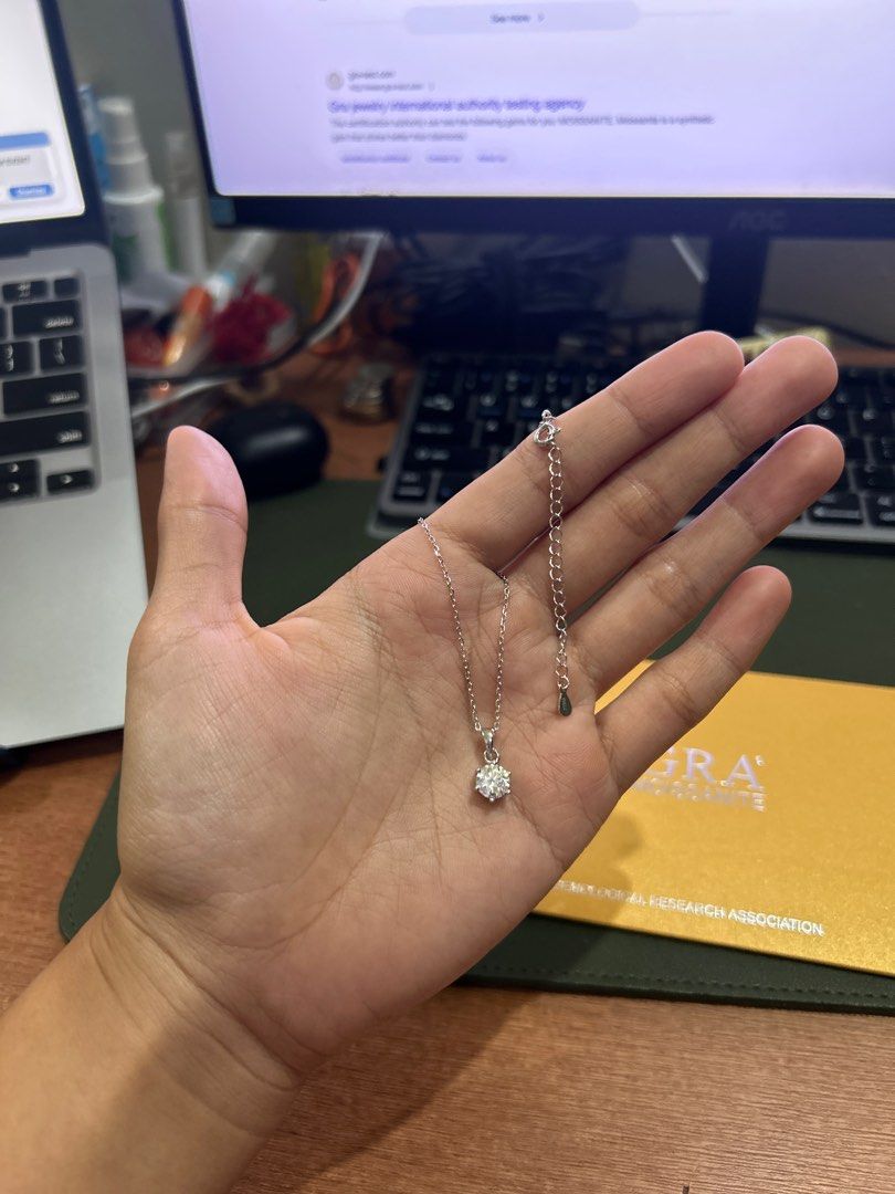 1ct Moissanite 6 claw round (Category: Necklaces) located in Binan City. Submitted by bellashops (Listing ID 1392850619, Image 3). Description: 1ct moissanite 6 claw round Comes with certificate Necklace is vermeil - 16-18 inches.