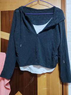 全新深灰色假2件灰白色運動加絨外套64239924209666110