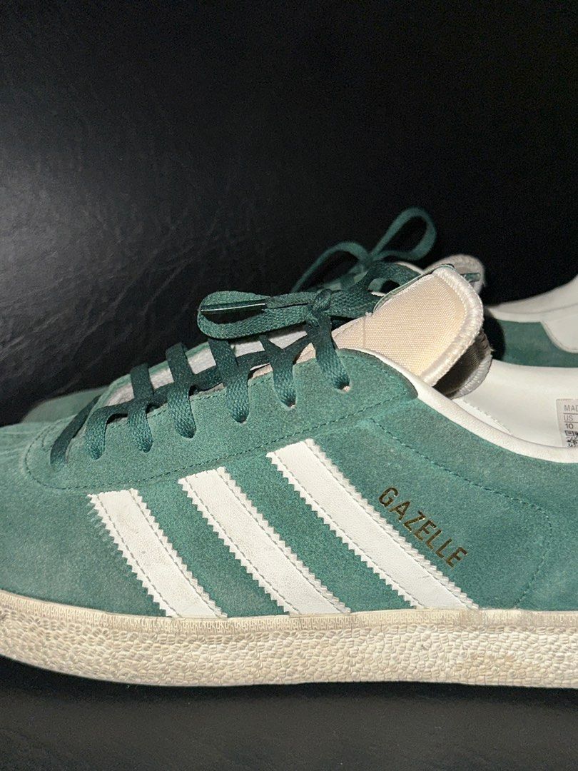 Adidas Gazelle Green - Size 10 (Category: Sneakers) located in Manila. Submitted by lawrencepinlock (Listing ID 1392797140, Image 3). Description: Selling my Adidas Gazelle in green, size US10. Classic suede upper with the iconic 3 stripes in white. Only worn a few times, still in excellent condition – almost like new. Comfortable fit, timeless style, and versatile for casual or streetwear looks. ✅ Size: US 10 ✅ Condition: Like new (minimal wear,