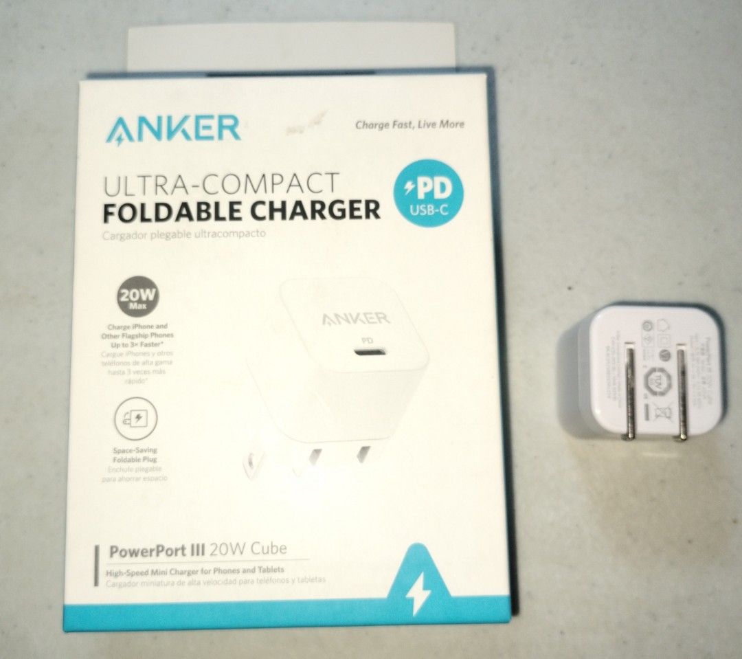 Anker 20W Cube Wall Foldable Charger (Category: Chargers & Cables) located in Quezon City. Submitted by lavisprelovedproject (Listing ID 1392727881, Image 1). Description: Hi! Selling this Anker 20W cube wall charger plug I bought from SM North Powermac. Rfs: Masyado nang maraming adapters 😅 Compact and foldable siya, so magaan bitbitin. Makaka-save ka din ng space in your bag. Used 2x lang to charge an iPhone, so condition is absolutely like ne