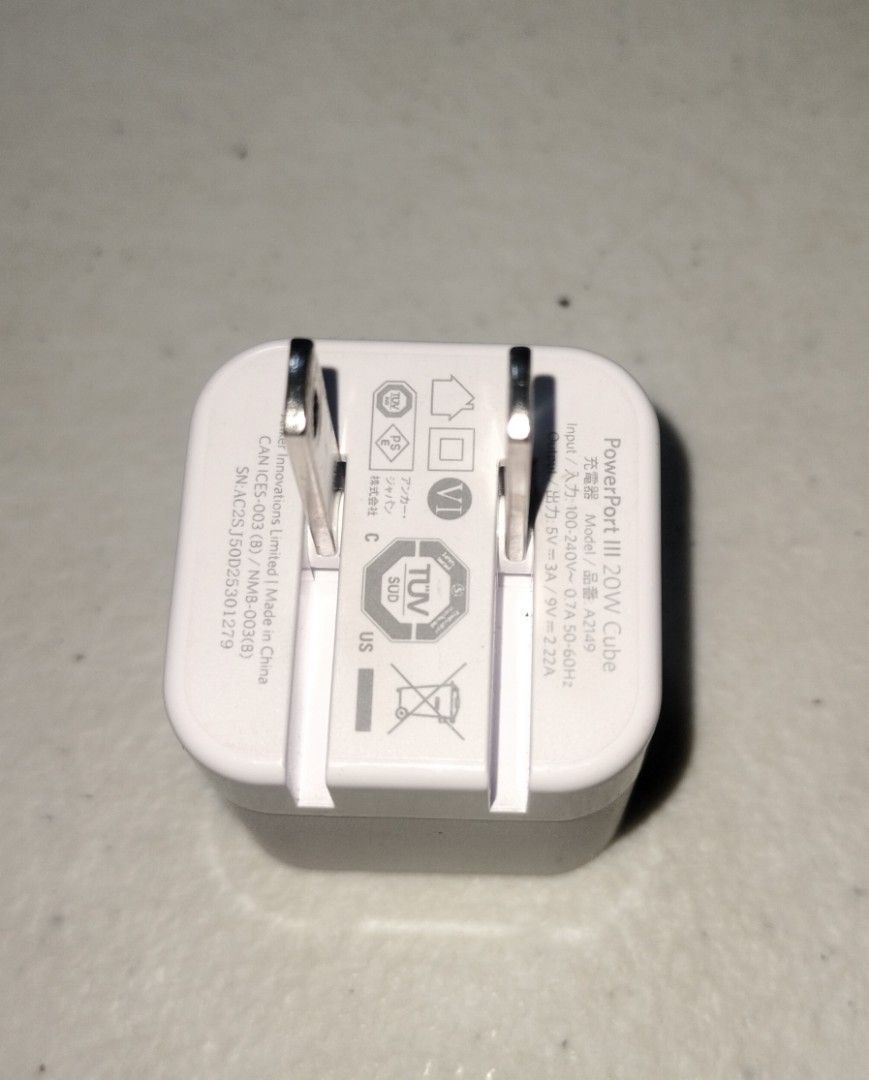 Anker 20W Cube Wall Foldable Charger (Category: Chargers & Cables) located in Quezon City. Submitted by lavisprelovedproject (Listing ID 1392727881, Image 2). Description: Hi! Selling this Anker 20W cube wall charger plug I bought from SM North Powermac. Rfs: Masyado nang maraming adapters 😅 Compact and foldable siya, so magaan bitbitin. Makaka-save ka din ng space in your bag. Used 2x lang to charge an iPhone, so condition is absolutely like ne