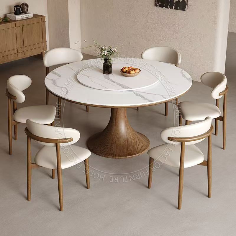 Dining Table Round table Sintered stone top Full solid wood base plate ...