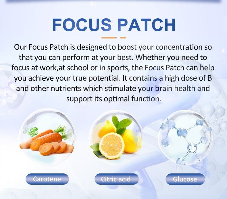 Wellness - Focus Patch (Category: Medical Supplies & Tools) located in Singapore. Submitted by lh8878 (Listing ID 1392736397, Image 3). Description: - Boost concentration with Focus Patches. - Contains B vitamins and other brain-boosting nutrients. - Easy to use: Apply to clean, dry skin. - Wear for 8 hours. - 30-day supply for work, school, or sports. Picture may not reflect actual product I want to try first (1 sheet, 6 patchs at $1.50) give me