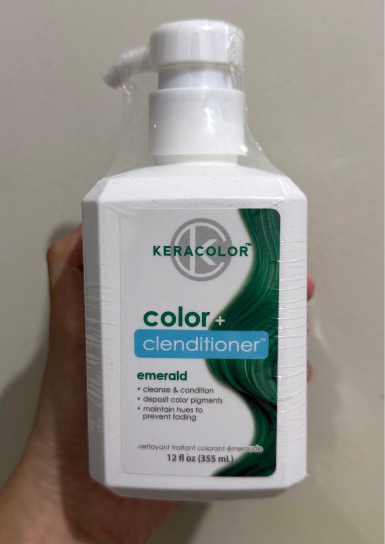 Keracolor green cleanser + conditioner (Category: Hair) located in Manila. Submitted by saintizzy (Listing ID 1392865533, Image 2). Description: 🏷️ Slightly nego 💇🏻‍♀️Deposits direct dye pigment colour for a boost of Emerald with every wash 💇🏻‍♀️ Cancels out red tone 💇🏻‍♀️For true, bright colour apply to pre-lightened hair 💇🏻‍♀️Maintains colour to prevent fading .