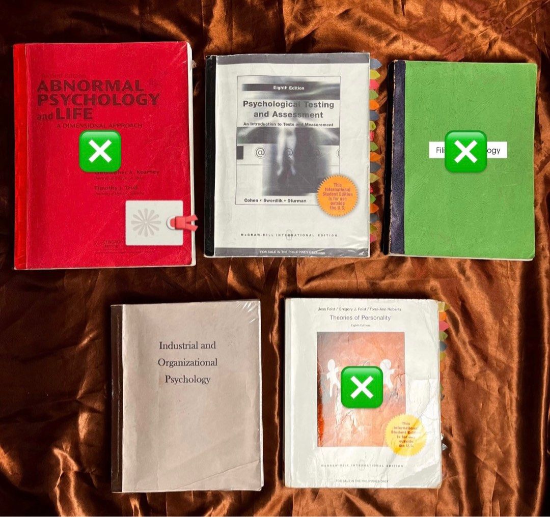 Psychology Books (Category: Textbooks) located in Las Pinas. Submitted by rich.collects (Listing ID 1392071942, Image 1). Description: 📚 Psychology Books 📚 (price starts at ₱200) 📕 Abnormal Psychology and Life (A dimensional approach) ‼️S O L D‼️ — 2nd edition by Christopher Kearney & Timothy Trull — with plastic cover & highlights on almost every chapter ₱300 📗Sikolohiyang Filipino, Teorya, Metodo at Gamit ‼️S O L D‼️ — by Rogelia Pe-Pua — h