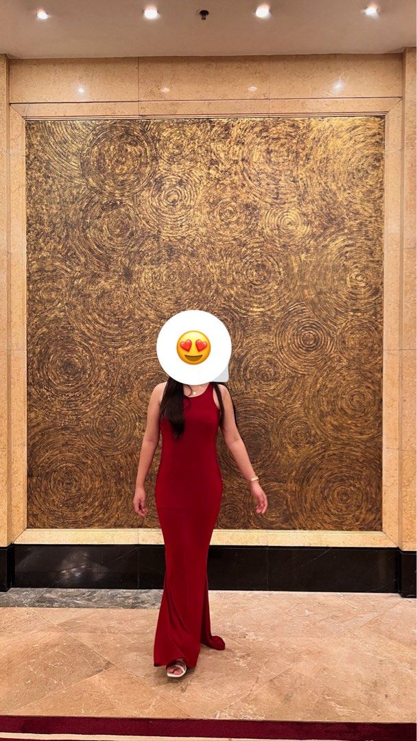 Red long mermaid dress (Category: Evening dresses & gowns) located in Makati City. Submitted by chitarranza (Listing ID 1392836993, Image 3). Description: - used once (in photo) - custom made (Love Mitzhi) - best fit medium - for reference my height is 5’3”, my waist is about 31”.
