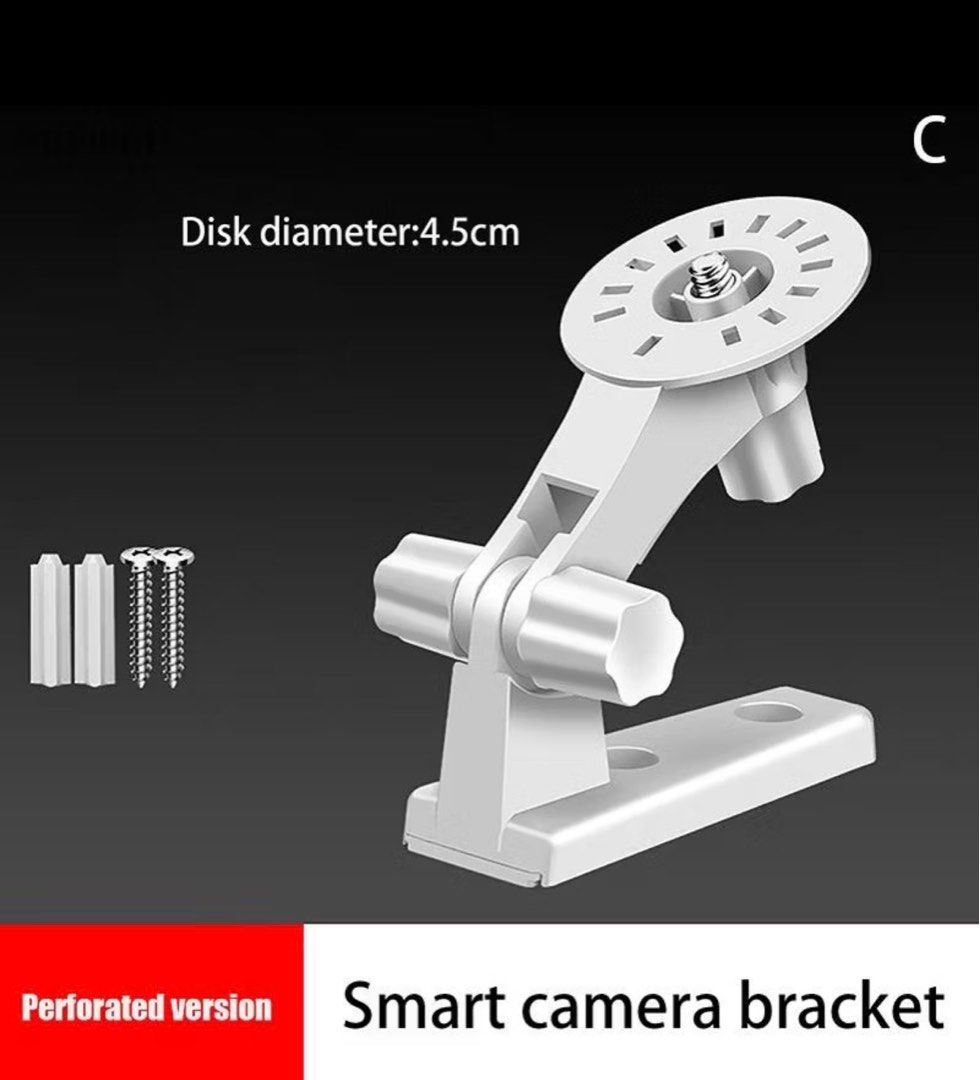 Smart Camera Bracket - Perforated Version (Category: Security Systems & CCTV Cameras) located in Singapore. Submitted by thenumbersixteen (Listing ID 1392800134, Image 3). Description: - Brand new smart camera bracket. - Includes all necessary screws and mounting hardware. - Disk diameter: 4.5cm. - If your camera is small and have a hole underneath for the knob to tighten then its suitable - Diameter is 4.5 cm (bought wrongly as I am using xiaomi