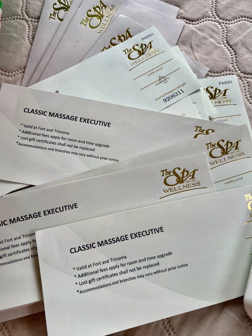 The Spa Gift Certificates Executive Massage (Category: Store Credits) located in Makati City. Submitted by glamorous_finds (Listing ID 1392761951, Image 3). Description: The Spa Gift Certificates - The Executive rooms are private rooms with access to the common wet floor area. Available at Fort BGC and Trinoma. - No expiry dates - Updated price is Ps 1,705 each and selling it for Ps 1,250 each (fixed price) - Please see terms and conditions. Clas
