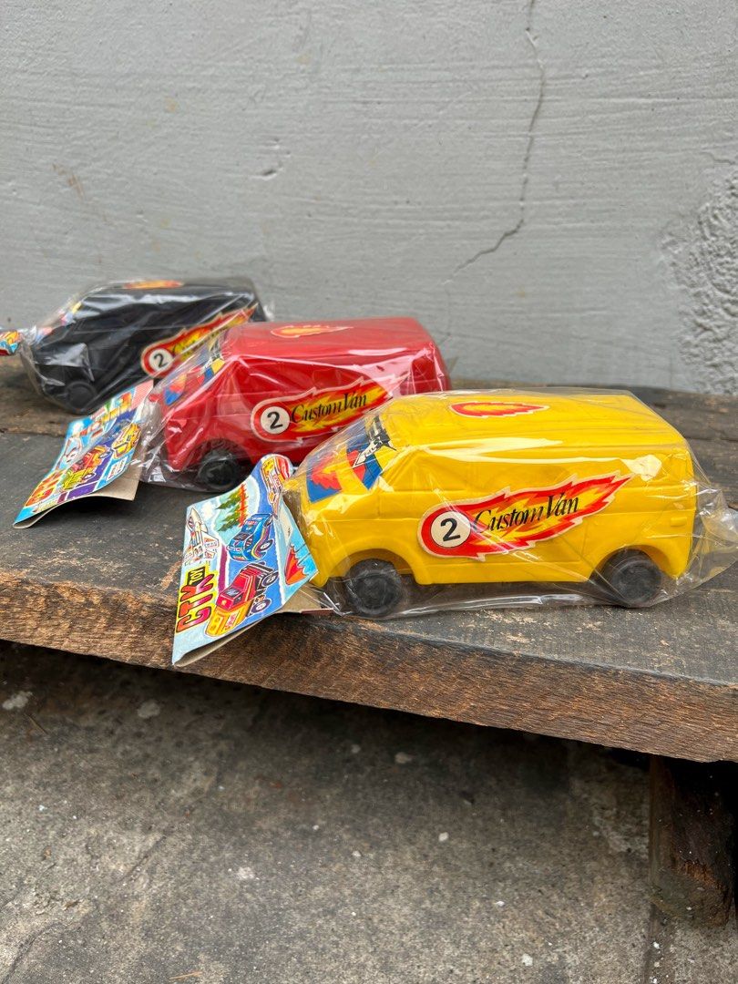 Vintage CTK Blowmolded Custom Mini Van (Category: Vehicle & Diecast Models) located in Malabon City. Submitted by jimmmys.stuff (Listing ID 1392699216, Image 1). Description: Vintage CTK Blowmolded Custom Mini Van P100 each Color: Yellow, Black & Red - may ibang sticker wala ng dikit - old stock sa bodega Pickup Location: Malabob .