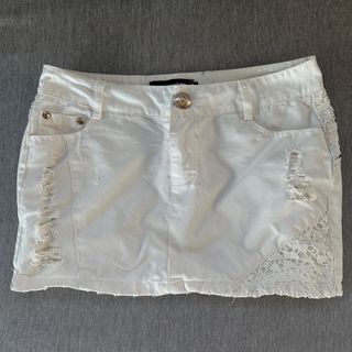 歐美性感辣妹y2k復古Vintage拼接蕾絲喱士流蘇閃石白色低腰短裙64246179715715110