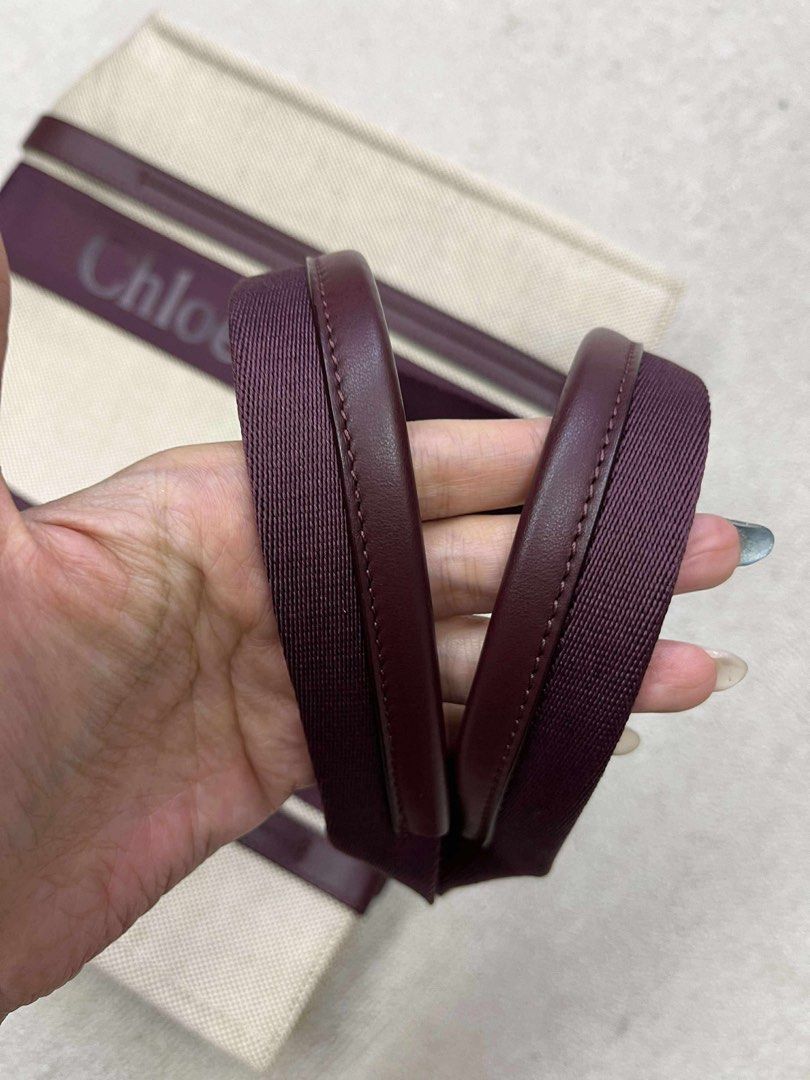 Authentic Chloe Woody Rare Color Medium Tote (Category: Luxury Bags & Wallets) located in San Pablo. Submitted by LBRPoshDealsEtc (Listing ID 1392885633, Image 3). Description: 💯 authentic Chloe Woody Ribbon Tote Rare color burgundy in medium size Like brand new condition Bought for 82,000++tax Canvas with twill lining Made in Italy Open top Interior slip pocket Leather trim with contrast stitching detail Screen print logo lettering along straps