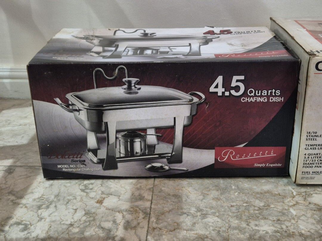 Chafing Dish Stainless Steel (Category: Other Kitchen Appliances) located in Mandaluyong City. Submitted by mygoodfindsph (Listing ID 1392918696, Image 3). Description: 4.5 Liters - 2k 3.8 Liters - 1.5k TAKE ALL: 7K description: stainless steel reason for selling: not in use just stored.