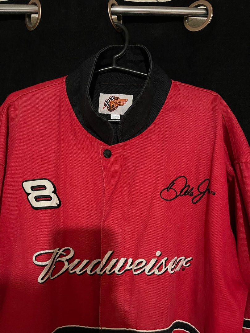 Dale Jr Budweiser Nascar Racing Jacket (Category: Coats, Jackets and Outerwear) located in Makati City. Submitted by afterpiece (Listing ID 1393016567, Image 3). Description: Dale Jr Budweiser Racing Jacket Winner's Circle #8 Dale Jr Medium on Tag (24x27) Working buttons and Zipper Vintage. As is condition. see photos for flaws Thrifted in Dubai negotiable, also available for trade RFS: Need funds. .
