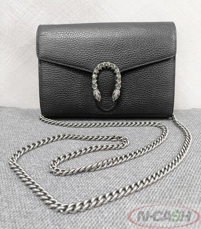 Gucci Dionysus Black Leather Mini Flap Chain Bag (Category: Luxury Bags & Wallets) located in Quezon City. Submitted by luxury_by_n-cash (Listing ID 1392973145, Image 1). Description: N-Cash Pawnshop "Instant Cash for Bags, Watches, Cars, and Electronics" https://www.ncash-pawnshop-philippines.com/ Gucci Dionysus Black Leather Mini Flap Chain Bag PRE-OWNED Brand: GUCCI Measures: 7.75″ L x 5.5″ H x 1.25″ D (approx) 23.75″ Strap Drop Excellent cond