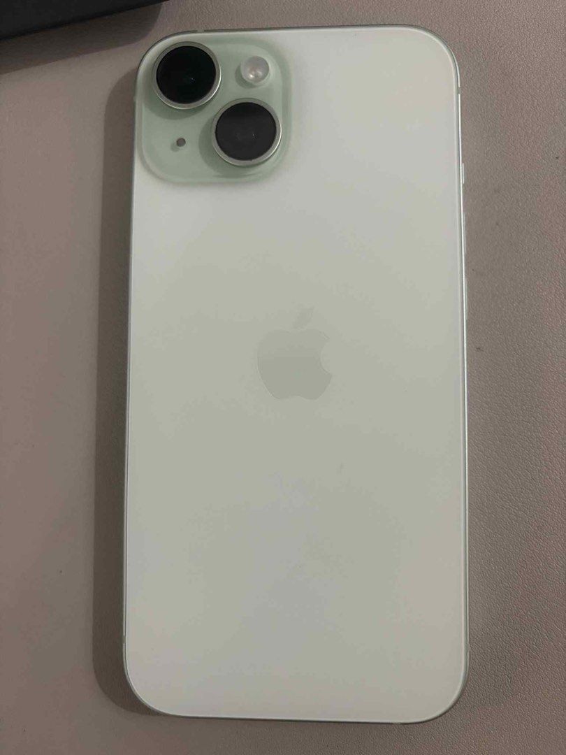 Iphone 15 Green 128gb (Category: iPhone 15 Series) located in Valenzuela. Submitted by projectrtb (Listing ID 1392990515, Image 1). Description: Iphone 15 - Green 128gb Globe locked Battery Health - 90% With box & cable Varna film - UV (Screen Protector) Receipt Bought last : 07/28/2024 .