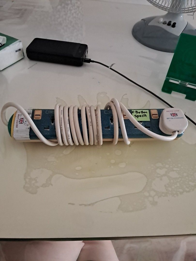 5 socket extension plug (Category: Electrical, Adaptors & Sockets) located in Singapore. Submitted by carlosell (Listing ID 1392943729, Image 1). Description: 5 sockets, 1 not working (labelled in photo). tested and the rest of the 4 sockets are working fine. clean condition as I cleaned it. pickup at Hillview Ave. .