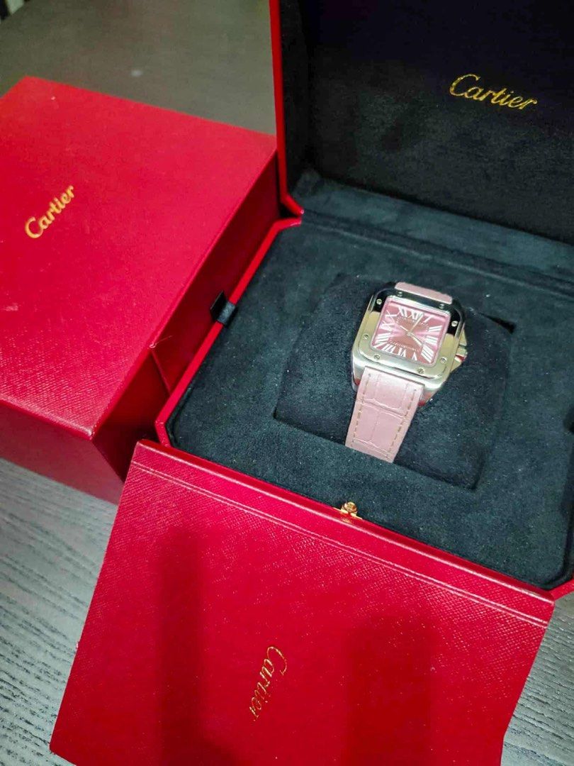RARE CARTIER SANTOS 100 MEDIUM PINK DIAL (Category: Luxury Watches) located in Marikina City. Submitted by theauthenticph (Listing ID 1392987180, Image 1). Description: RARE CARTIER SANTOS 100 MEDIUM PINK DIAL Price: 267,000 php Complete Set Model: W20133X8 Case: 33mm x 43mm Condition: 9 / 10 Automatic Movement.