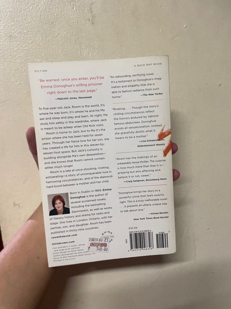 Room by Emma Donoghue (Category: Storybooks) located in Cebu City. Submitted by juulibee (Listing ID 1393031236, Image 3). Description: No plastic cover. With foxing but only on top edge. Pages not tanned. Original book bought from Fully Booked with price tag. Shipping only. .