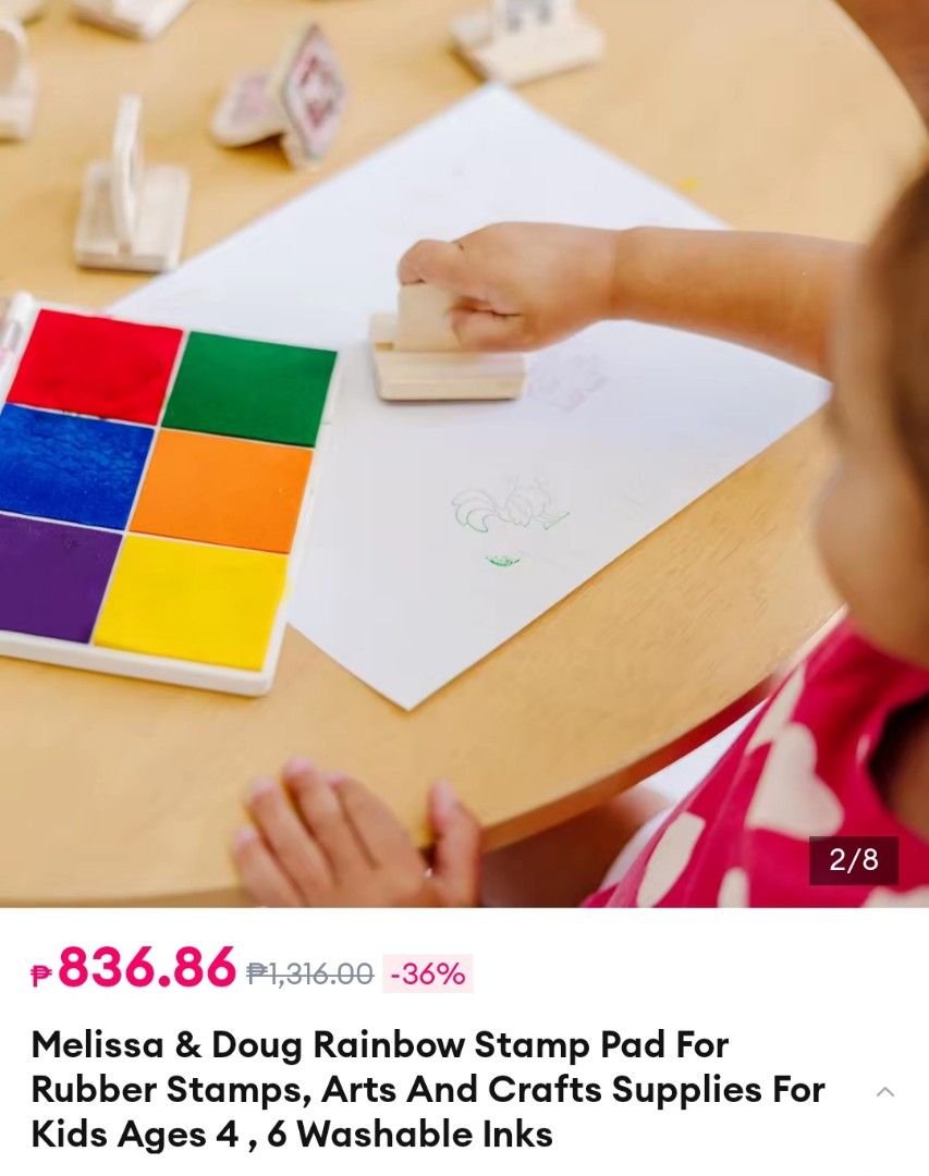 Washable Rainbow Stamp Pad (Category: Craft Supplies & Tools) located in Antipolo. Submitted by medecamerchandise (Listing ID 1392914648, Image 2). Description: ‎Washable Rainbow Stamp Pad ‎ ‎Highlights ‎ ‎MULTICOLORED STAMP INKPAD: The Melissa & Doug ‎ ‎Rainbow Stamp Pad is designed for Melissa & Doug stamp sets. It includes 6 bright ink colors in primary and secondary hues. ‎ ‎WASHABLE INK: This stamp pad color ink set is made from washable ink