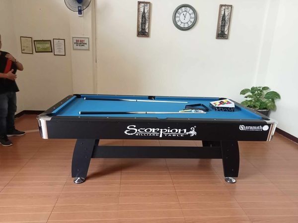 4X8 SCORPION BILLIARD TABLE (Category: Billiards and Bowling) located in San Pablo. Submitted by vennisa.sportssupplies (Listing ID 1393087269, Image 2). Description: 4X8 FT MDF SCORPION BILLIARD TABLE PHP 45,000.oo !! SPECS: ✔Junior Size ✔Solid Wood Bedding ✔Autoball ACCESSORIES INCLUDED: ✔2 TAKO/CUE STICK ✔1 SET TAIWAN BILLIARD BALL ✔1 PLASTIC TRIANGLE ✔2 CUE CHALK ACCEPTED PAYMENT METHODS: ✅CASH ✅GCASH ✅BANK TRANSFER ✅DATED CHECK ✅CREDIT CARD 