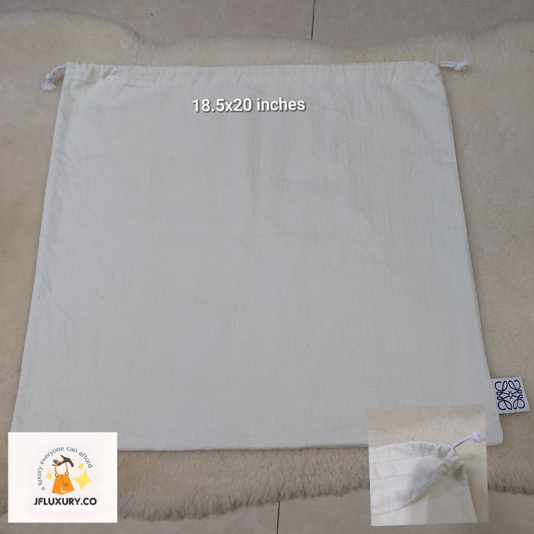 Authentic Loewe Dust bag 18.5x20 inches (Category: Luxury Bags & Wallets) located in Manila. Submitted by jfluxury.co (Listing ID 1393214843, Image 1). Description: excellent condition no flaws bought in Japan 🇯🇵 💯% Authentic. 😊 Money back guarantee. 😊 Clean and ready to use na.