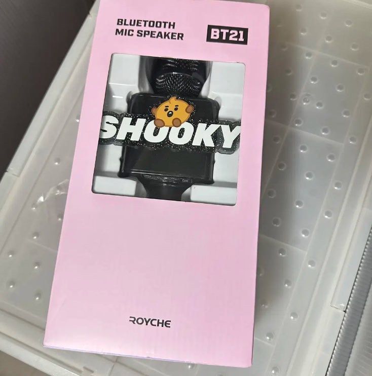 BT21 Shooky Bluetooth Mic Speaker (Category: Soundbars, Speakers & Amplifiers) located in Taguig. Submitted by albumshop (Listing ID 1393150679, Image 1). Description: Interest Check~ wts lfb BT21 Shooky Bluetooth Mic Speaker 1,800 DOP: Payo ETA: September- October mine or dm 🫰🏻.