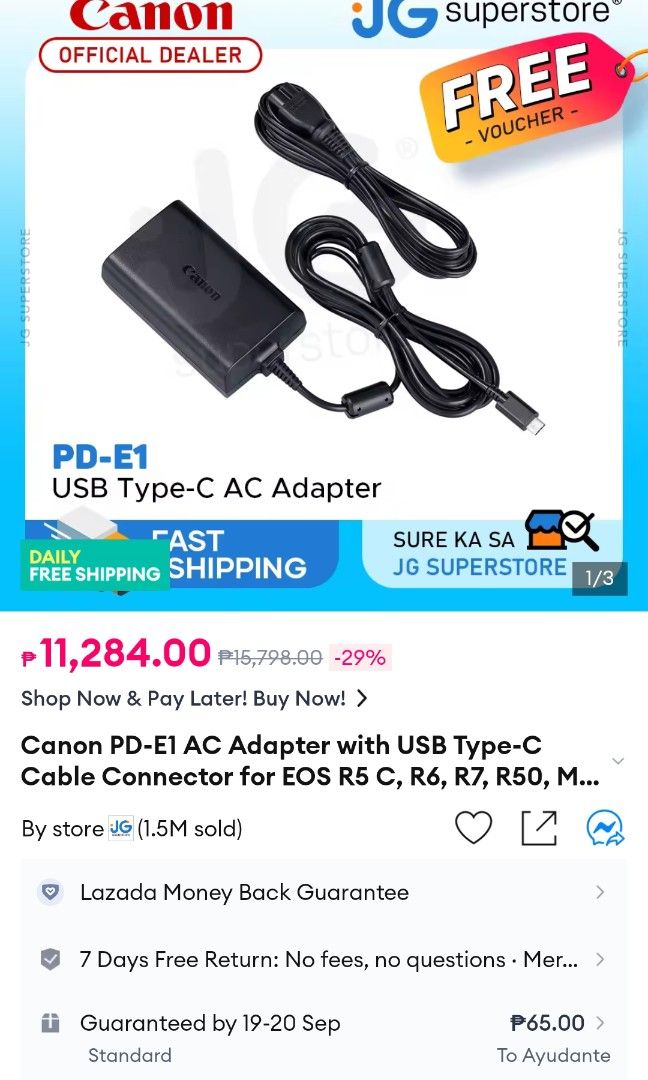 Canon PD-E1 type C (Category: Cables & Adaptors) located in Candon. Submitted by CameraBuyAndLearn (Listing ID 1393107062, Image 3). Description: Canon PD-E1 AC adapter type C 🔖 4,000 Compatible with... (See photos) Open for shipping nationwide COD/COP via LBC 1k advance for Assurance.