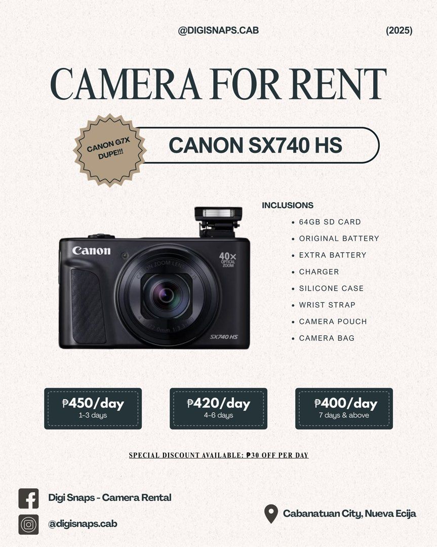 CANON SX740 HS FOR RENT (Category: Cameras) located in Cabanatuan. Submitted by camsygel (Listing ID 1393066101, Image 1). Description: follow us on ig @digisnaps.cab follow us on ig @digisnaps.cab follow us on ig @digisnaps.cab follow us on ig @digisnaps.cab .