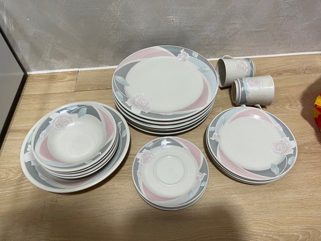 1988 China Pearl Stoneware (Category: Dinnerware & Cutlery) located in Cavite. Submitted by paula3 (Listing ID 1393247005, Image 2). Description: Offer your price Diashwasher and Microwave oven safe 6 dinner plates 1 bowl 4 soup bowls 4 small plates 3 cake plate 2 cups.