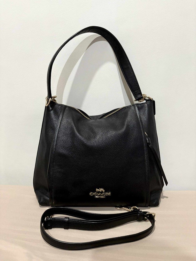 Coach Marlon Hobo (Category: Luxury Bags & Wallets) located in Quezon City. Submitted by abelikaa (Listing ID 1393154025, Image 1). Description: Refined pebble leather Inside zip pocket Zip-top closure, fabric lining Handle with 9" drop Outside zip pockets Detachable strap with 20" drop for shoulder or crossbody wear 12 3/4" (L) x 11 1/4" (H) x 4 1/2" (W) Guaranteed Auth💯.