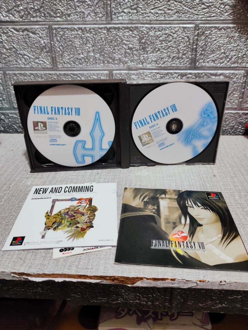 FINAL FANTASY VIII PS1 JAPAN (Category: PlayStation) located in Santa Rosa. Submitted by tristanmunoz (Listing ID 1393064606, Image 3). Description: FOR SALE!!! Php 1,000 FINAL FANTASY VIII PS1 JAPAN SQUARESOFT NTSC-J 4 DISCS CIB 100% Authentic Tested working condition RARE, COLLECTORS ITEM. HARD TO FIND Can do video calls Warranty: 24 hours testing warranty, will do change/return if item are proven damaged (will be void if defect is caused by ac