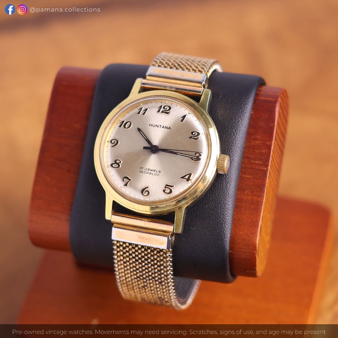 Montre Mécanique Vintage Huntana – 17 Bijoux, Incabloc, Fonctionne