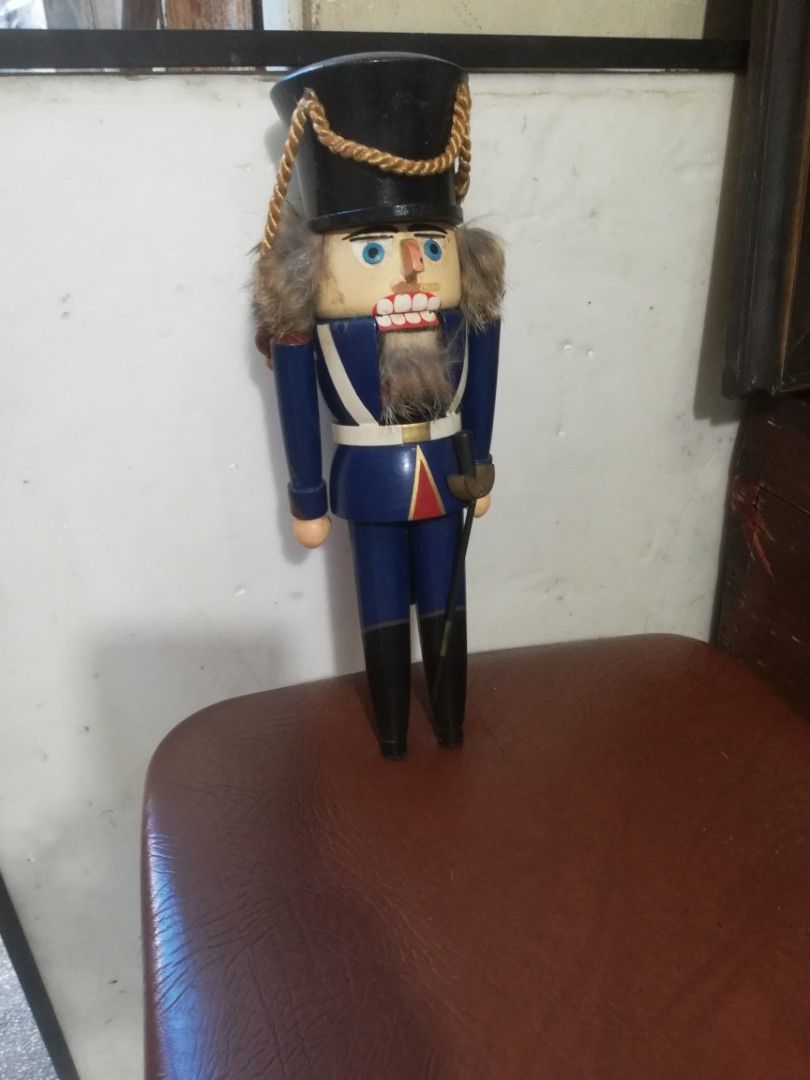 Traditional German nutcracker figure, wood, vintage (Category: Vintage Collectibles) located in Paranaque City. Submitted by 4thestate.surplusan (Listing ID 1393079259, Image 1). Description: A vintage traditional nutcracker German soldier made of wood. Authentic. Base missing..