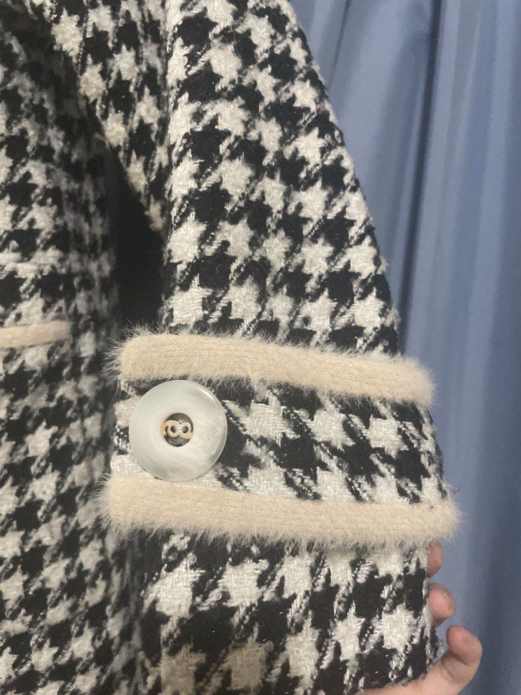 Tweed Mid Length Coat (Category: Coats, Jackets and Outerwear) located in Cainta. Submitted by preloveddeclutterr (Listing ID 1393242076, Image 3). Description: Size: Small-Large (Maximum bust:48) , Best Fit Medium (38 bust) Length: 77 Bought for ₱ 1500 With pink details, with lining Good for winter travel :).