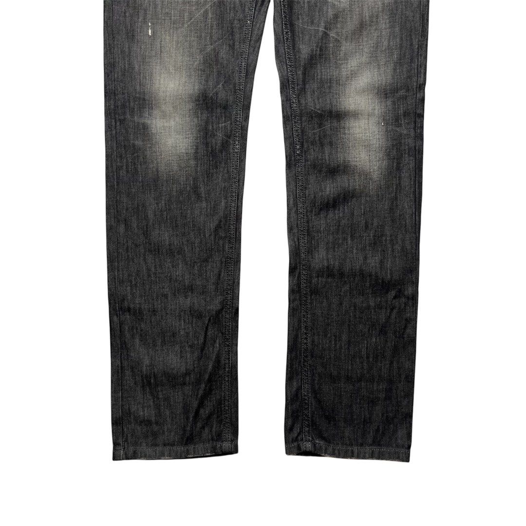 2000s Raf by Raf Simons Faded Denim (Category: Jeans) located in Quezon City. Submitted by jusjawnz (Listing ID 1393337457, Image 3). Description: These jeans from Raf by Raf Simons feature distinct whiskering at the thighs, fading throughout for a worn-in look, and light distressed accents. tagged 34 waist - 17.5 (34) outseam - 45.25 inseam - 34 leg opening - 7.75 5,000 php .