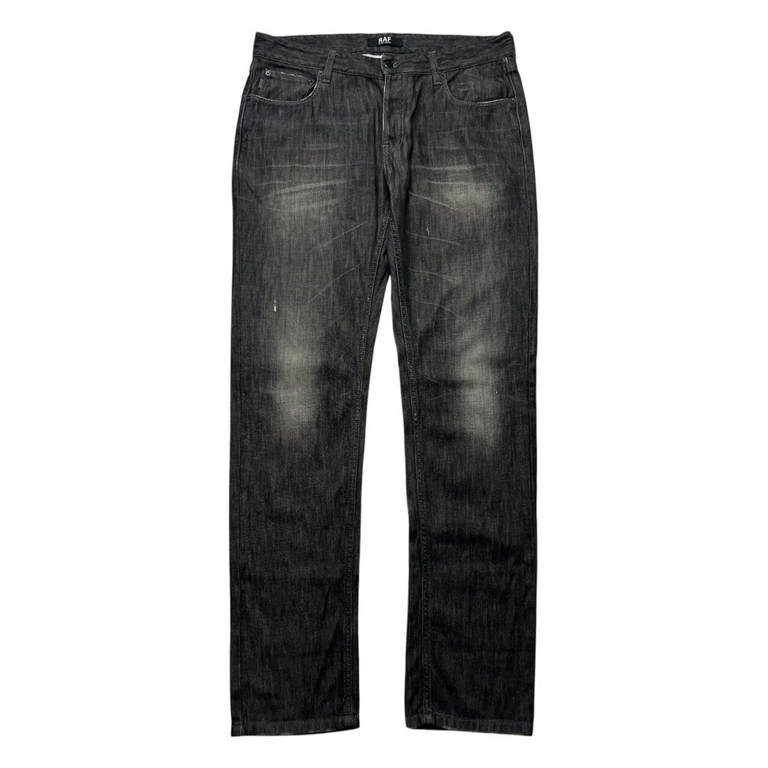 2000s Raf by Raf Simons Faded Denim (Category: Jeans) located in Quezon City. Submitted by jusjawnz (Listing ID 1393337457, Image 1). Description: These jeans from Raf by Raf Simons feature distinct whiskering at the thighs, fading throughout for a worn-in look, and light distressed accents. tagged 34 waist - 17.5 (34) outseam - 45.25 inseam - 34 leg opening - 7.75 5,000 php .