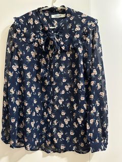 碎花 荷葉領 透視上衣 村衫 襯衣64211781797634110