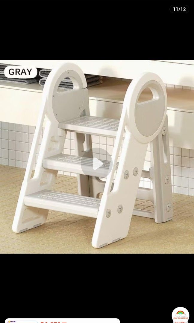 Baby / Toddler Step Stool (Foldable, Gray & White) (Category: Ladders & Steps) located in Binan City. Submitted by jmmhjzrl (Listing ID 1393335517, Image 2). Description: Original price is 1200.
