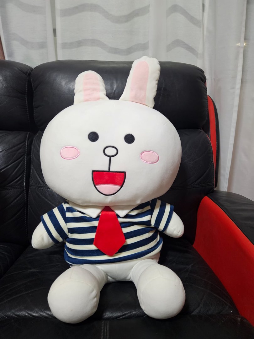 Cony Line Friends Large White Rabbit Plush Toy with Red Tie, Hobbies ...