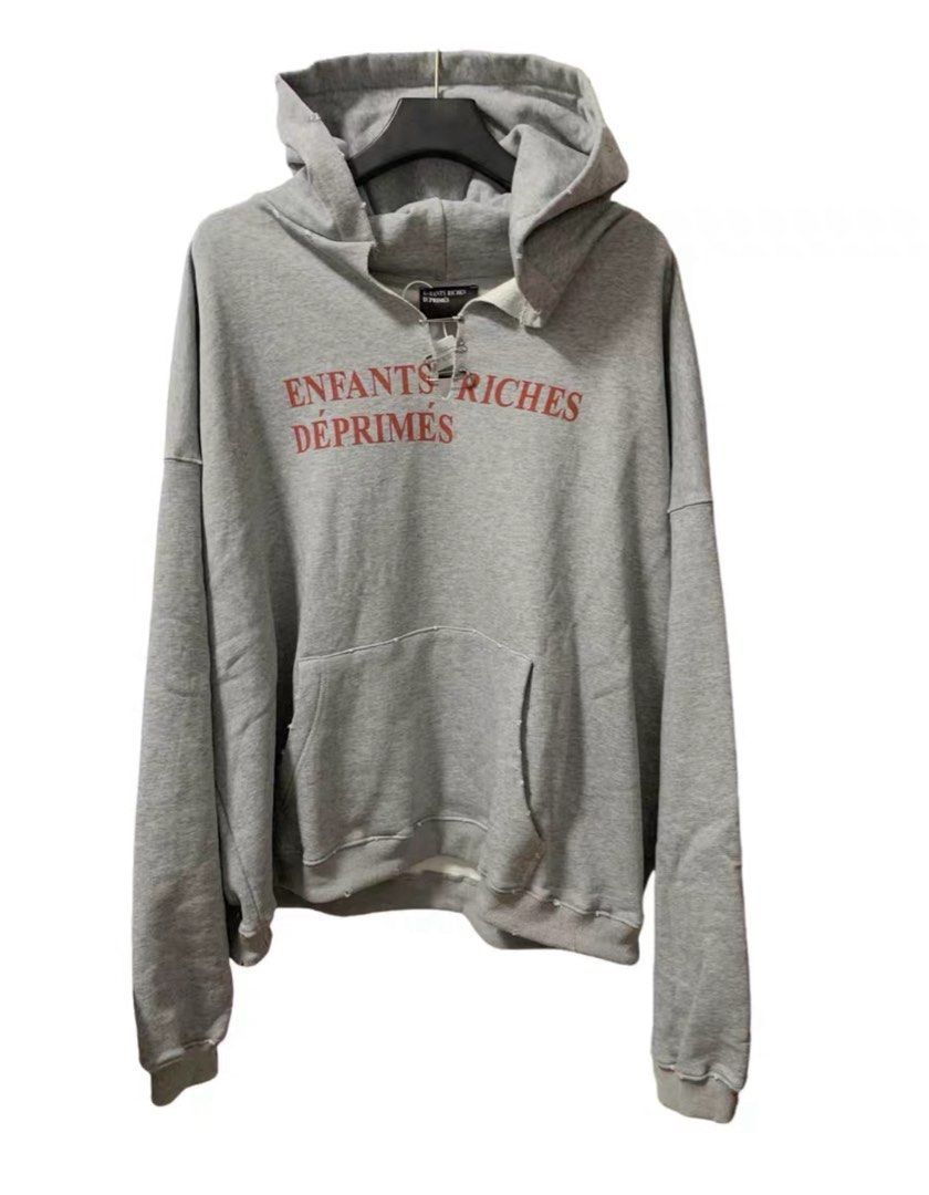 ERD Distressed Logo Hoodie (Category: Luxury Apparel) located in Manila. Submitted by closett_plug (Listing ID 1393351546, Image 1). Description: Rlly cool distressed designs esp the pins holdin the clothing together, jus hnu abt the size chart gng - Pre-order 7-10 Days ETA (consolidated box) - 50% deposit required - I get these from overseas, strictly no cancellation, return & refund - Refrain from chatting if you have doubts, let’s not waste ea
