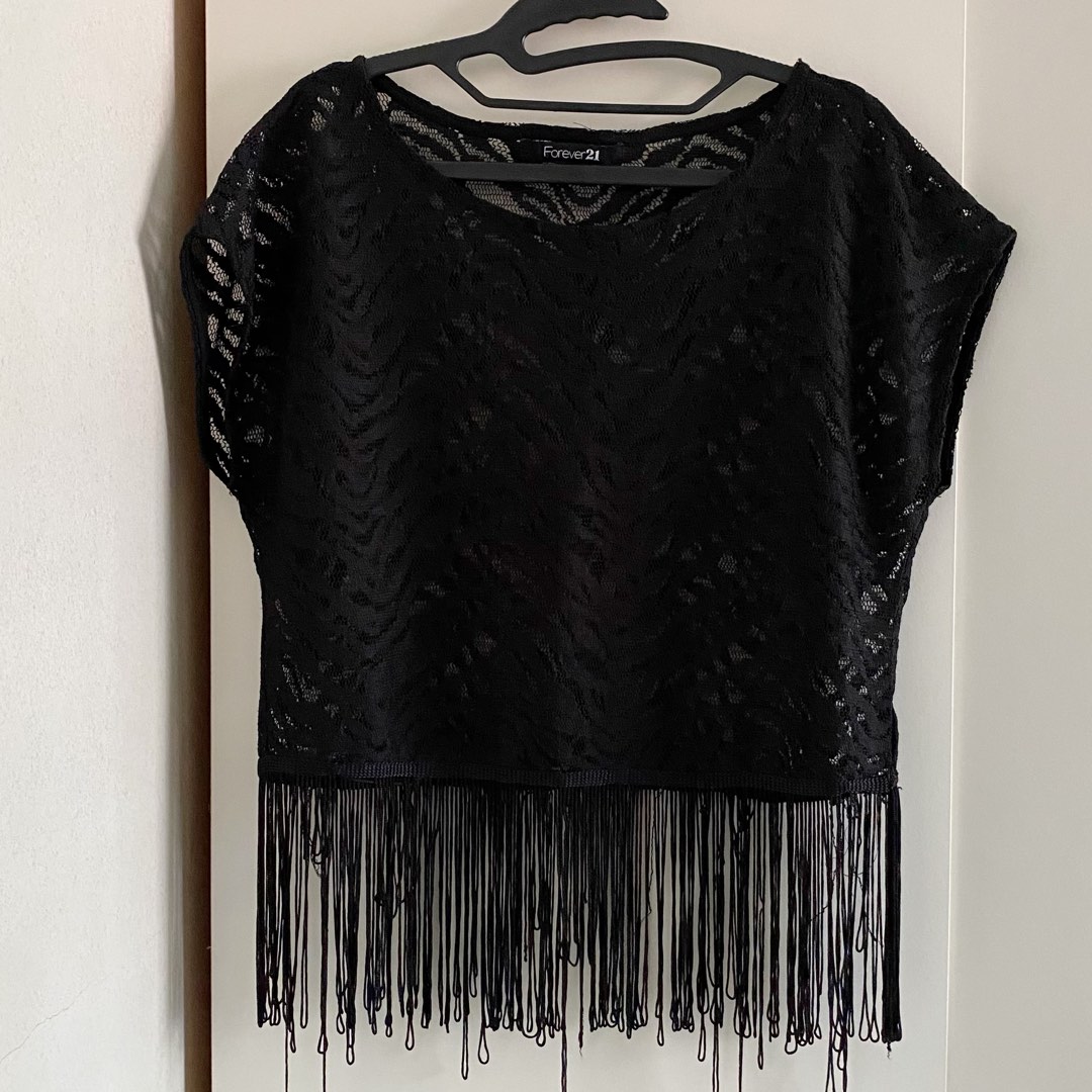 Carousell Forever 21 Lace Blouse F21 Forever 21 Black Lace Fringe