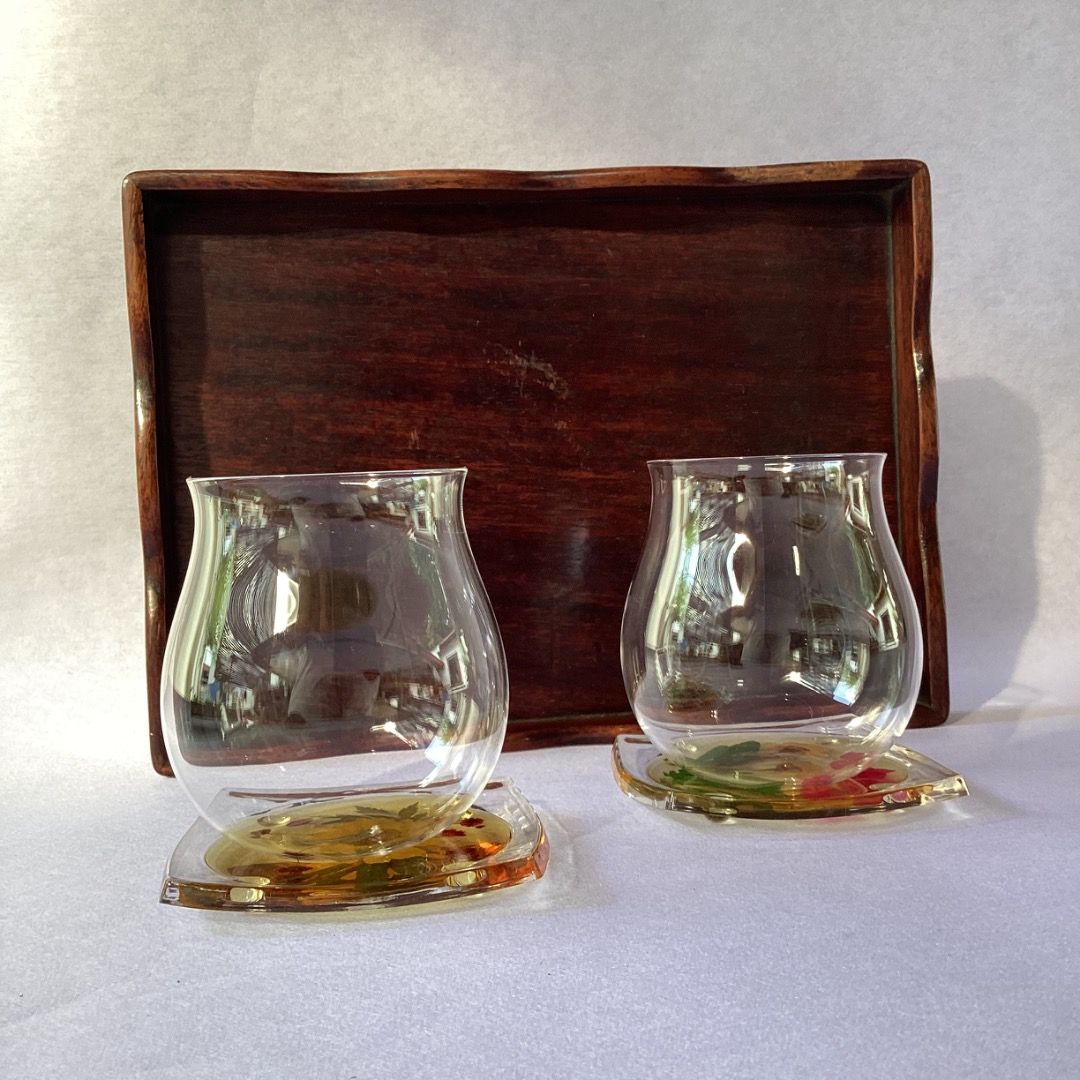 Glasses with Coasters & Tray set (Category: Food Organization & Storage) located in Davao. Submitted by eclectic1925 (Listing ID 1393408380, Image 2). Description: Php550 set ( 2 Glasses, 2 Coasters, Tray) Glasses with Coasters & Tray set Wooden Tray H: 1.2 inches L: 10.7 inches W: 7.8 inches Glass H: 3.7 inches L: 3.5 inches Footed Coasters H: .3 inches L: 3.6 inches W: 3.3 inches Please REVIEW PHOTOS First to pay.